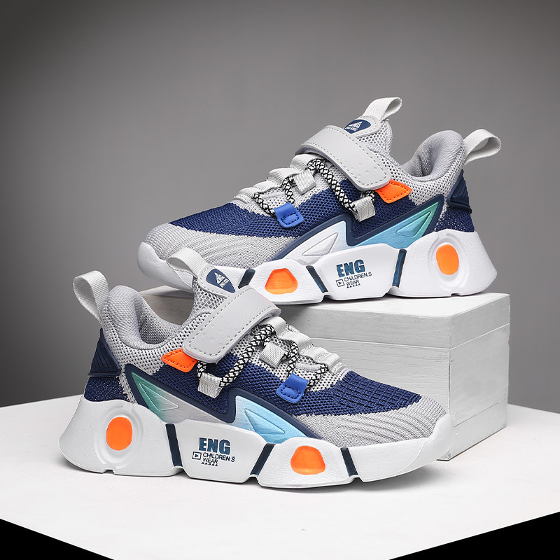 Bērnu tīkla sneakers ar elpojošu fly-woven augšpusi, sprādzes aizdare, MD zole, vecums 4–16 gadi, visu sezonu.