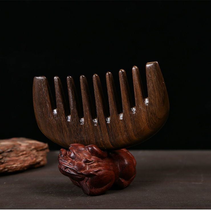 Дървен гребен за коса от сандалово дърво с масаж и меридиан, широки зъби