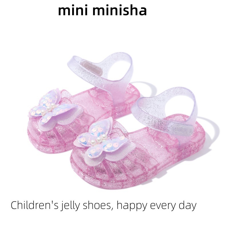 Princeses želeja sandales meitenēm ar Velcro aizdari, plastmasas augšdaļa un zole, pavasara 2025 izlaidums