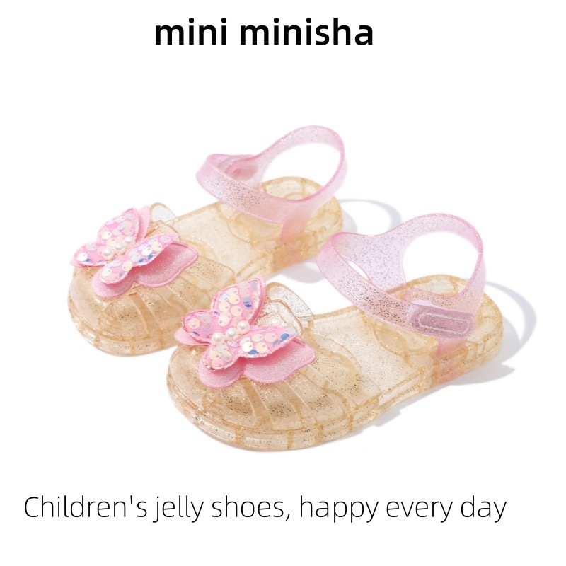 Princeses želeja sandales meitenēm ar Velcro aizdari, plastmasas augšdaļa un zole, pavasara 2025 izlaidums