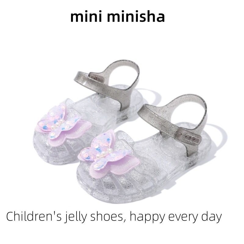 Princeses želeja sandales meitenēm ar Velcro aizdari, plastmasas augšdaļa un zole, pavasara 2025 izlaidums