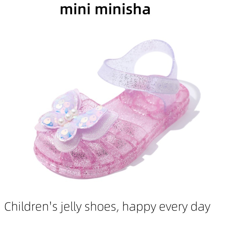 Princeses želeja sandales meitenēm ar Velcro aizdari, plastmasas augšdaļa un zole, pavasara 2025 izlaidums