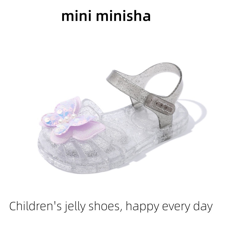 Princeses želeja sandales meitenēm ar Velcro aizdari, plastmasas augšdaļa un zole, pavasara 2025 izlaidums