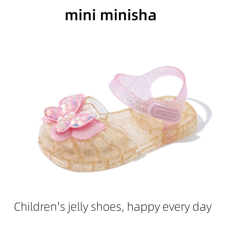 Princeses želeja sandales meitenēm ar Velcro aizdari, plastmasas augšdaļa un zole, pavasara 2025 izlaidums