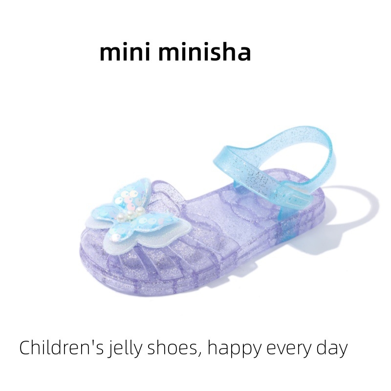 Princeses želeja sandales meitenēm ar Velcro aizdari, plastmasas augšdaļa un zole, pavasara 2025 izlaidums