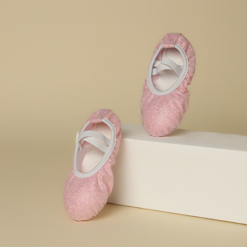 Bērnu deju kurpes baletam ar varavīksnes spīdumiem, mīksta zole, auduma augšdaļa, elpojošas (Auduma augšdaļa, Mīksta zole, Elpojošas, Baletam)