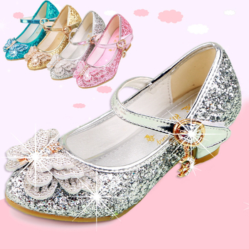 Παιδικά παπούτσια κοριτσιών με στρας και φιόγκο, με ψηλό τακούνι, Velcro, PU επάνω, καουτσούκ σόλα