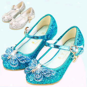 Παιδικά παπούτσια κοριτσιών με στρας και φιόγκο, με ψηλό τακούνι, Velcro, PU επάνω, καουτσούκ σόλα