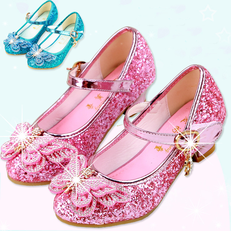 Παιδικά παπούτσια κοριτσιών με στρας και φιόγκο, με ψηλό τακούνι, Velcro, PU επάνω, καουτσούκ σόλα