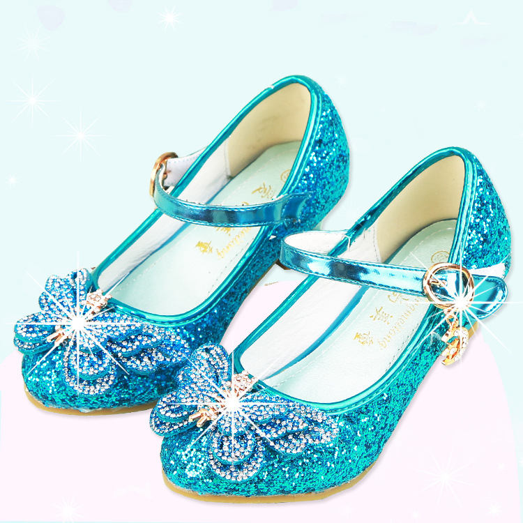 Παιδικά παπούτσια κοριτσιών με στρας και φιόγκο, με ψηλό τακούνι, Velcro, PU επάνω, καουτσούκ σόλα