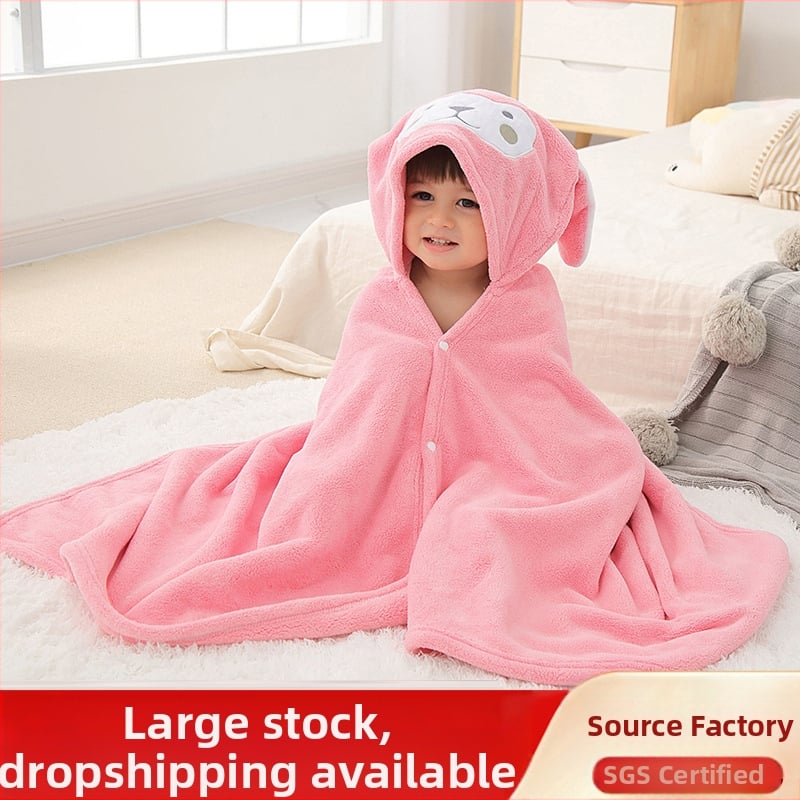 Youxin koralų fliso vaikiškas vonios rankšluostis su gobtuvu, dėvimas kaip piešinių chalatas, sugeriantis, 400–500 g, 32 siūlai, siuvinėjimas ir paprastas mezginys