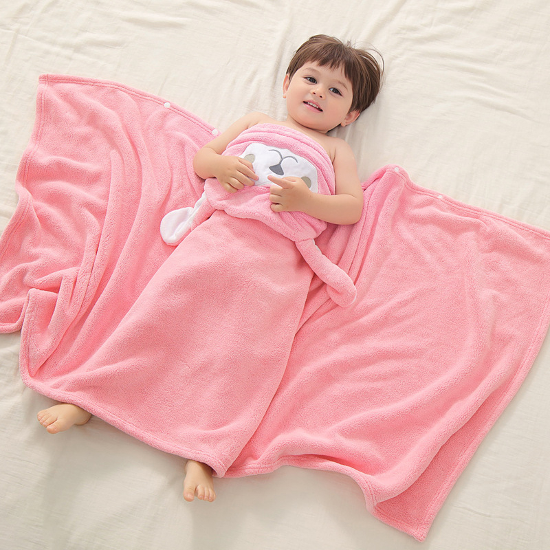 Youxin koralų fliso vaikiškas vonios rankšluostis su gobtuvu, dėvimas kaip piešinių chalatas, sugeriantis, 400–500 g, 32 siūlai, siuvinėjimas ir paprastas mezginys