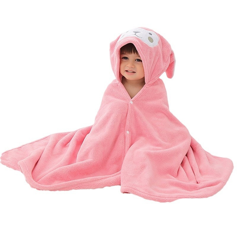 Youxin koralų fliso vaikiškas vonios rankšluostis su gobtuvu, dėvimas kaip piešinių chalatas, sugeriantis, 400–500 g, 32 siūlai, siuvinėjimas ir paprastas mezginys