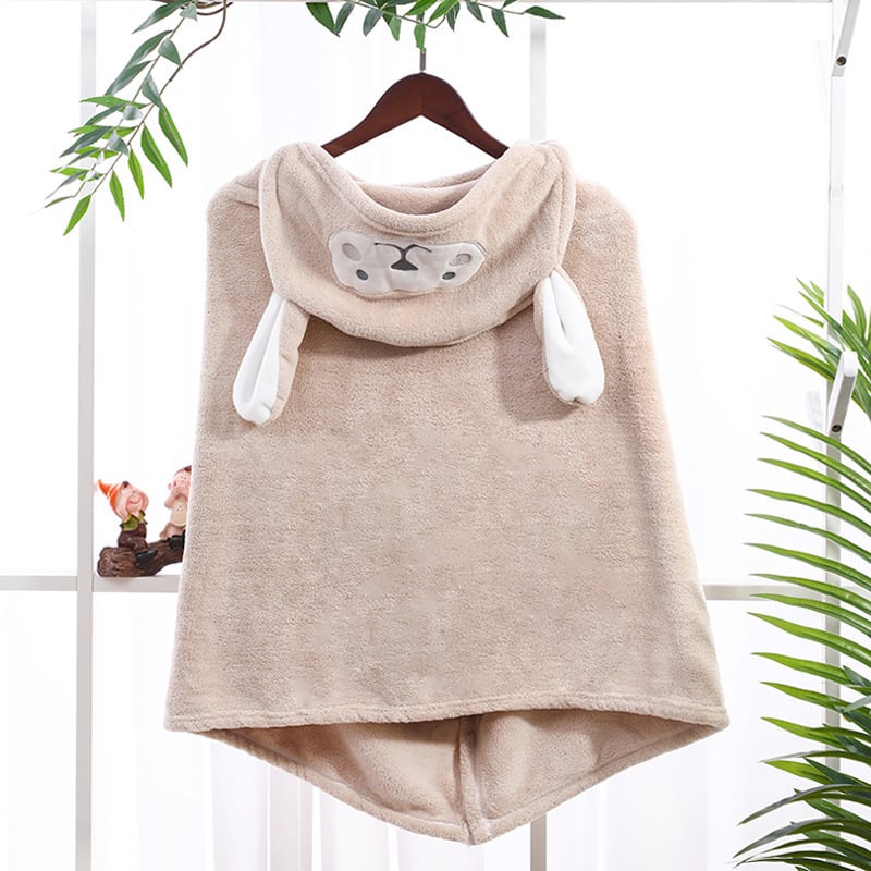 Youxin koralų fliso vaikiškas vonios rankšluostis su gobtuvu, dėvimas kaip piešinių chalatas, sugeriantis, 400–500 g, 32 siūlai, siuvinėjimas ir paprastas mezginys