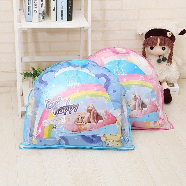 Saliekams bērnu tīklis pret kukaiņiem ar pamatni un plastmasas stabiem, gultas tīklam ar vienām durvīm, pret kukaiņiem, 1–3 gadu vecuma bērniem