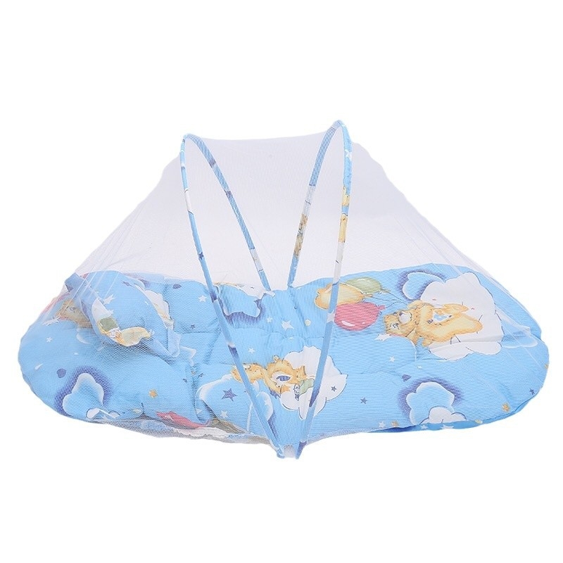 Saliekams bērnu tīklis pret kukaiņiem ar pamatni un plastmasas stabiem, gultas tīklam ar vienām durvīm, pret kukaiņiem, 1–3 gadu vecuma bērniem