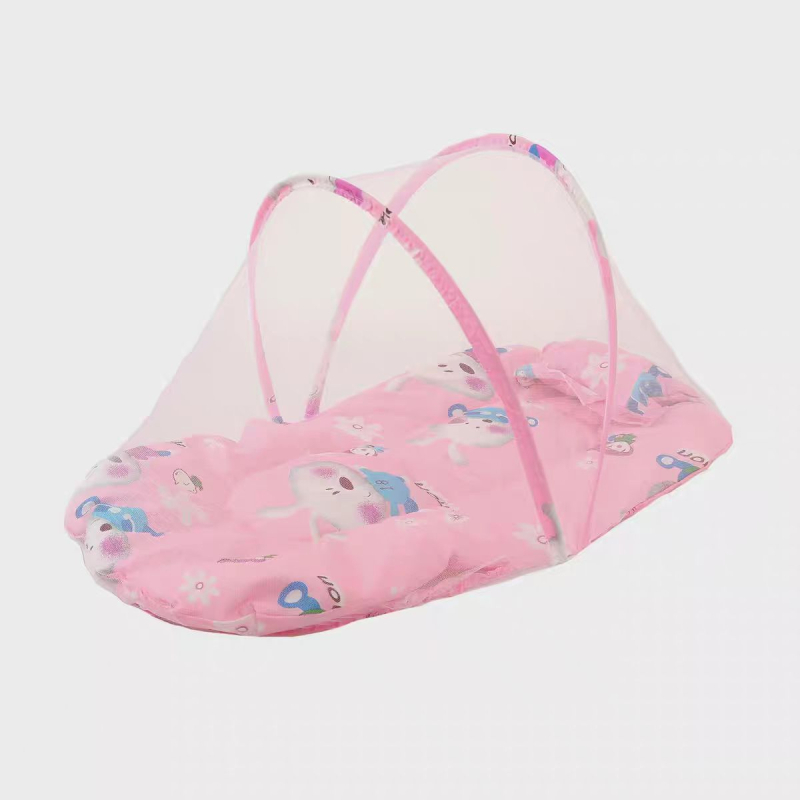 Saliekams bērnu tīklis pret kukaiņiem ar pamatni un plastmasas stabiem, gultas tīklam ar vienām durvīm, pret kukaiņiem, 1–3 gadu vecuma bērniem