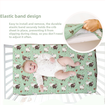 Kūdikių prigludusi paklode ant lovos, 100% poliesteris, augalų ir gyvūnų raštai, reaktyvus spausdinimas, skalbiama medžiaga