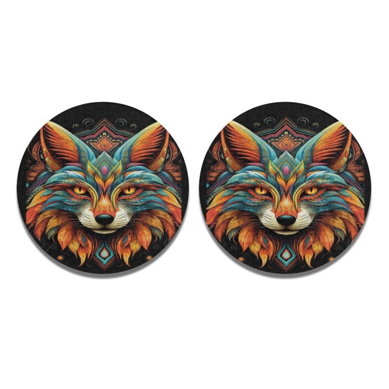 2 dalių automobilių puodelio laikiklio kilimėliai su gyvūnų skaitmenine spauda, pritaikomi, suderinami su saugojimo skyriaus kilimėliu, medžiaga: cheminės pluošto putos