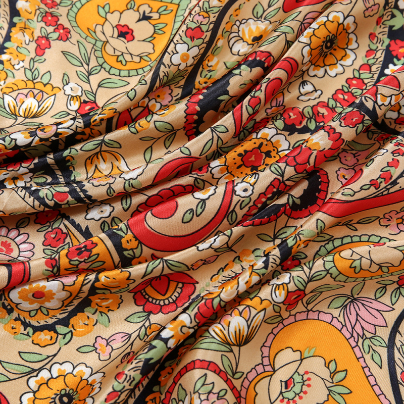 Τετράγωνος φουλάρι από τεχνητό μετάξι με μοτίβο λουλουδιών κασιού, απλό ύφανση, διακοσμητικό αξεσουάρ