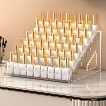 Настолен прозрачен акрилен дисплей за грим с три слоя или повече, за устни, лак за нокти и грижа за кожата