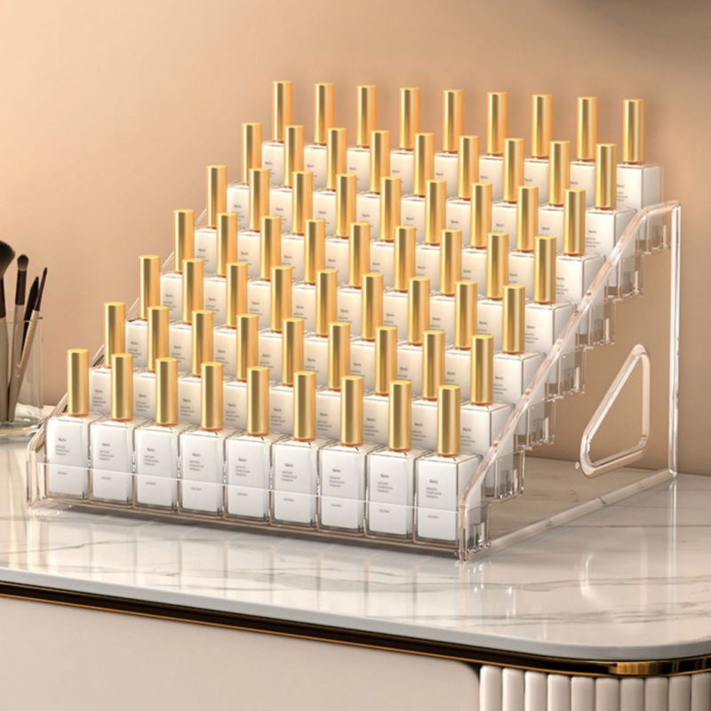 Настолен прозрачен акрилен дисплей за грим с три слоя или повече, за устни, лак за нокти и грижа за кожата