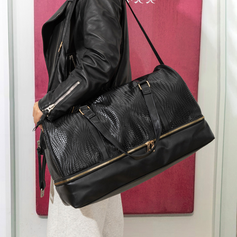 Sac de voiaj cu bretea de umăr/crossbody, PU, imprimeu brodat, capacitate sub 20L, rezistent la abraziune