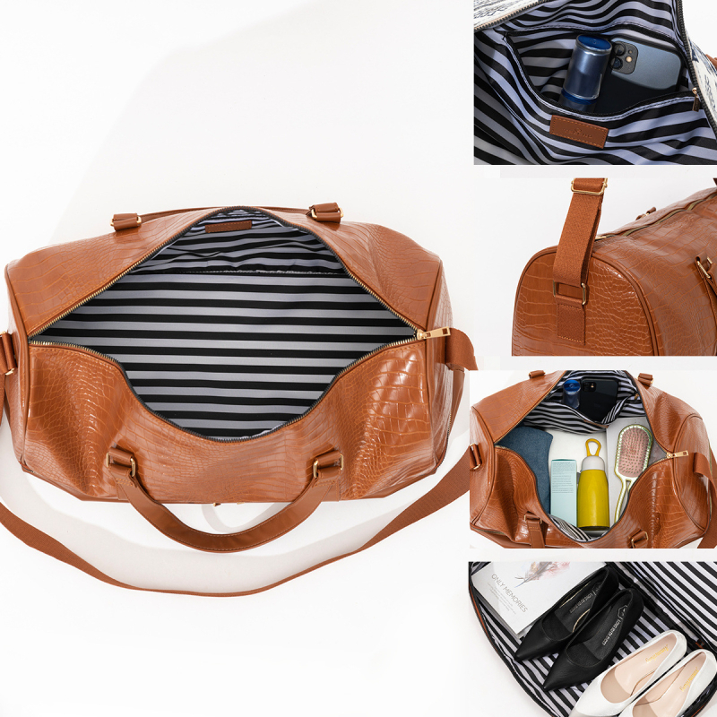 Sac de voiaj cu bretea de umăr/crossbody, PU, imprimeu brodat, capacitate sub 20L, rezistent la abraziune