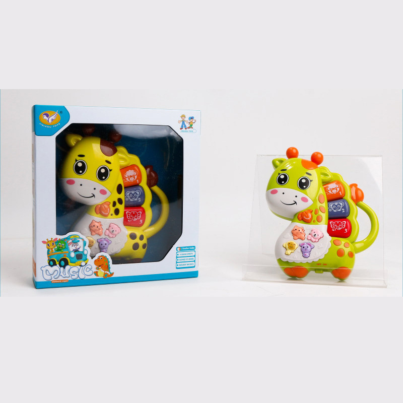 Бебешко електронно музикално пиано с животинска тема (динозавър, слон, лъв) за ранно образование; звук и светлина; пластмасова конструкция; подпомага емоционално, визуално, когнитивно и моторно развитие.