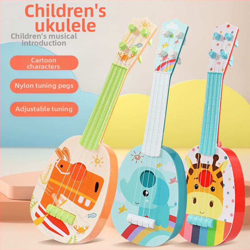 Ukulele играчка за бебета 0-3 г.: пъзел с животни: слон, жираф и хипопотам; интерактивно музикално обучение за родители и деца; от пластмаса