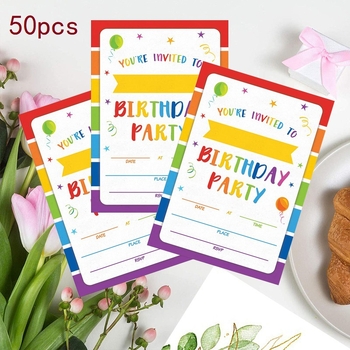 Покана за рожден ден с дъгова тема, хартия, 50 листа в пакет