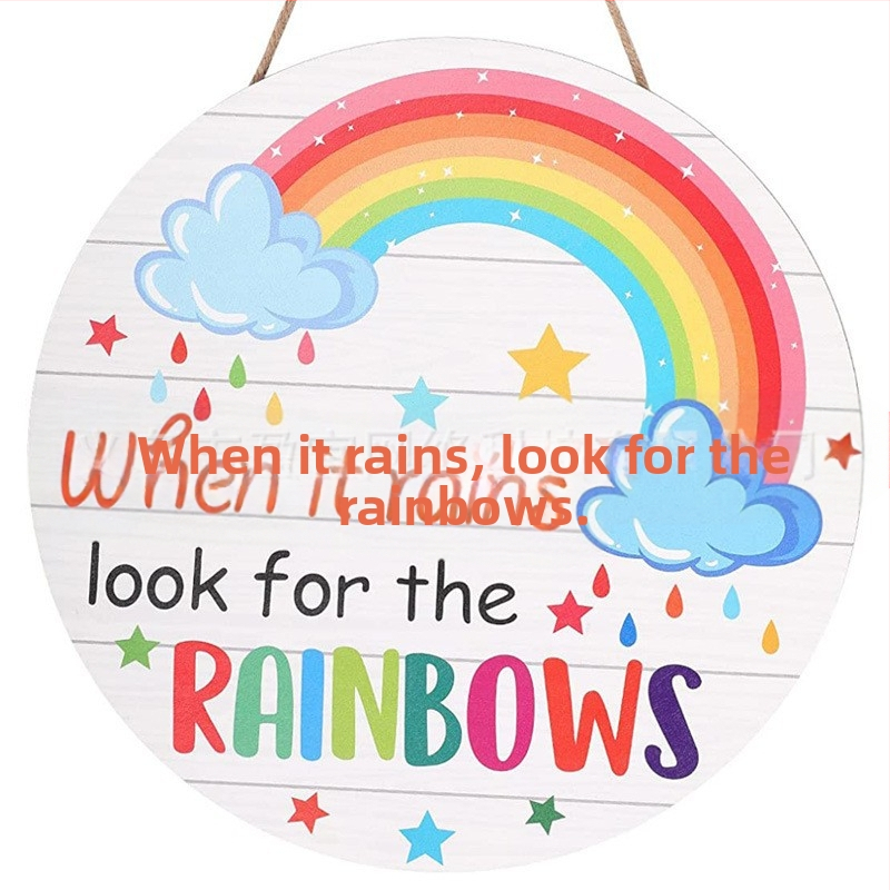 Ξύλινο κυκλικό ταμπελάκι πόρτας για παιδιά με ουράνιο τόξο, στυλ καρτούν, εκτύπωση, έτοιμο για δώρο