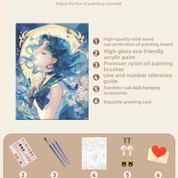 DIY цифрова маслена живопис – без рамка, ръчно рисувана илюстрация в модерен минималистичен стил, анимационно момиче