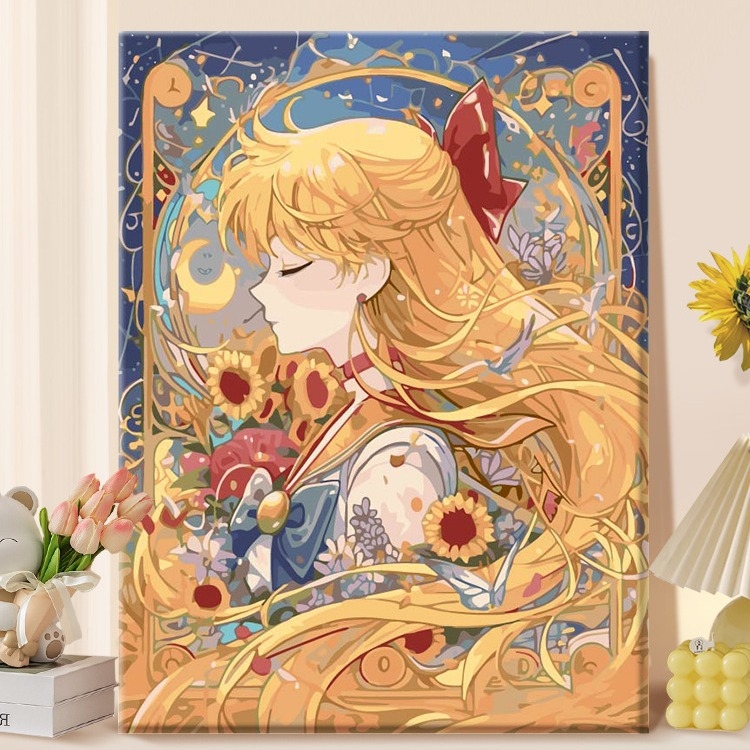 DIY цифрова маслена живопис – без рамка, ръчно рисувана илюстрация в модерен минималистичен стил, анимационно момиче