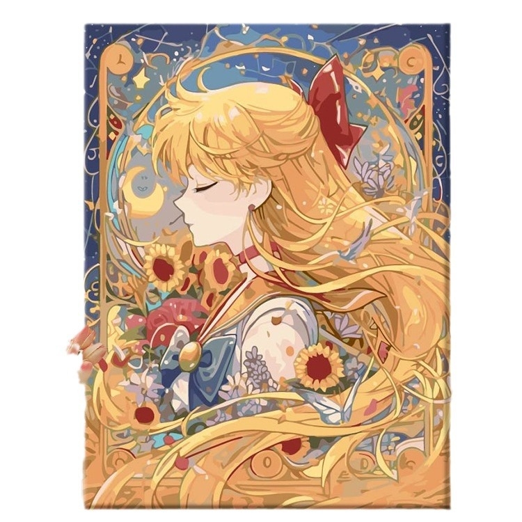 DIY цифрова маслена живопис – без рамка, ръчно рисувана илюстрация в модерен минималистичен стил, анимационно момиче