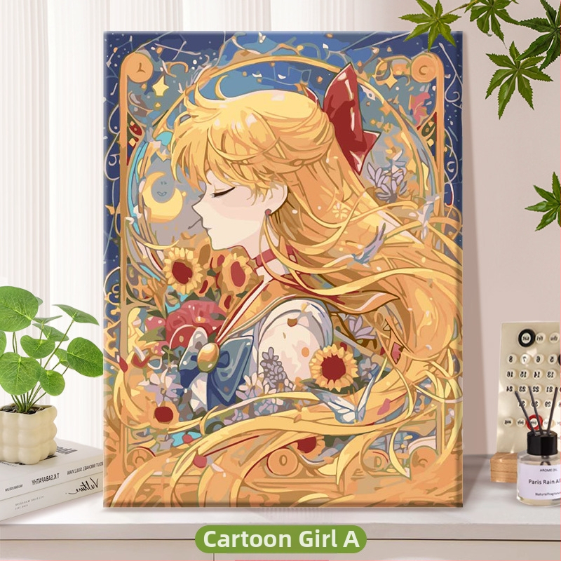 DIY цифрова маслена живопис – без рамка, ръчно рисувана илюстрация в модерен минималистичен стил, анимационно момиче