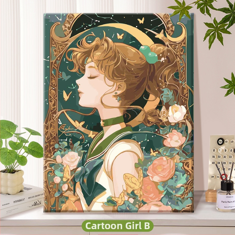 DIY цифрова маслена живопис – без рамка, ръчно рисувана илюстрация в модерен минималистичен стил, анимационно момиче