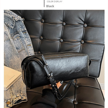 Τσάντα baguette σε αστικό μινιμαλιστικό στυλ, PU υλικό, κυλινδρικό σχήμα, φερμουάρ ανοίγματος, PU επένδυση