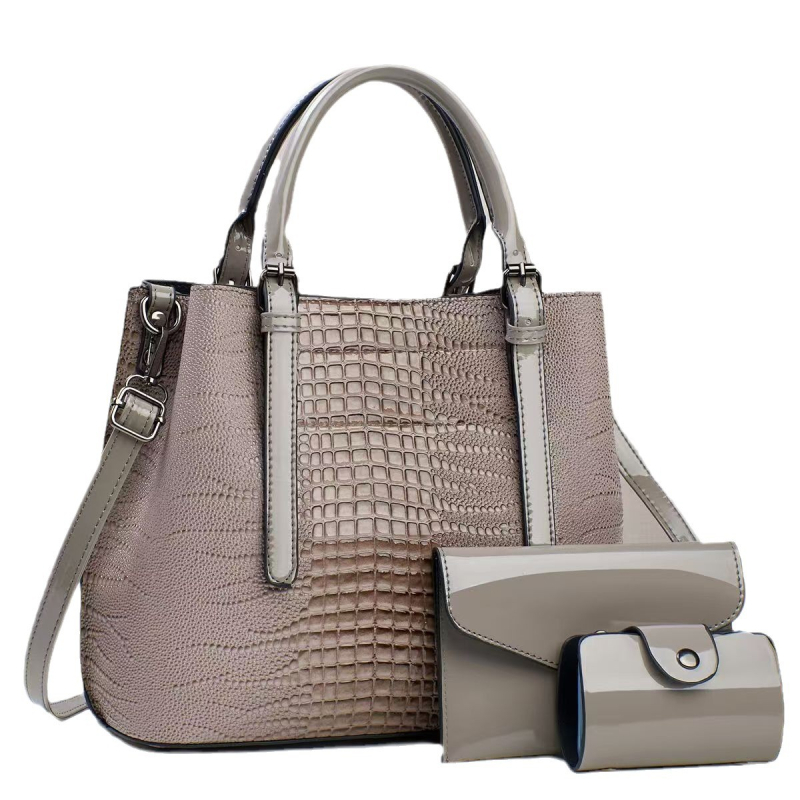 Geantă bucket din PU cu model crocodil, închidere magnetică, buzunare interne (buzunar cu fermoar, buzunar pentru telefon, buzunar pentru ID) și căptușeală din poliester