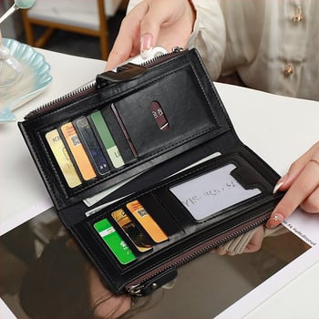 PU кожен дамски портфейл, двупластово сгъване, урбанистичен стил, едноцветен дизайн, марка Yee Ya Poem, модел XC113-1