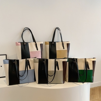 Τσάντα tote σε στυλ αστικής απλότητας, PU υλικό, επένδυση από νάιλον, κλείσιμο με φερμουάρ, κάθετη τετράγωνη μορφή, διπλοί ιμάντες ώμου