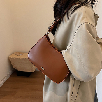 Geantă de piele PU, stil urban minimalist, geantă pentru subraț, formă orizontală pătrată, fermoar