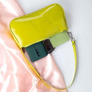 PU τσάντα για κάτω από τη μασχάλη με φερμουάρ, οριζόντιου τετράγωνου σχήματος, επένδυση πολυεστέρα