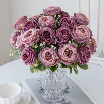 Петглавен букет от изкуствени цветя от коприна за сватби, домашна декорация, меко усещане, разнообразие 1327355784