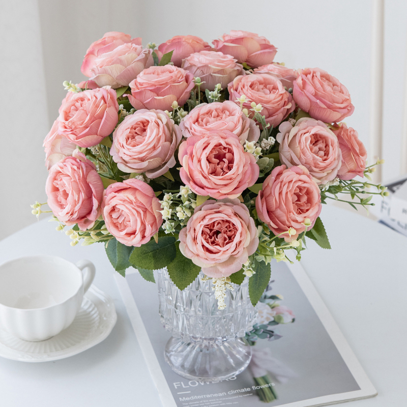 Buchet cu cinci capete din flori de mătase, pentru nunți, decor de casă, senzație hidratantă, varianta 1327355784