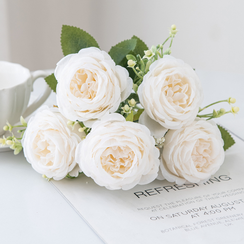 Buchet cu cinci capete din flori de mătase, pentru nunți, decor de casă, senzație hidratantă, varianta 1327355784