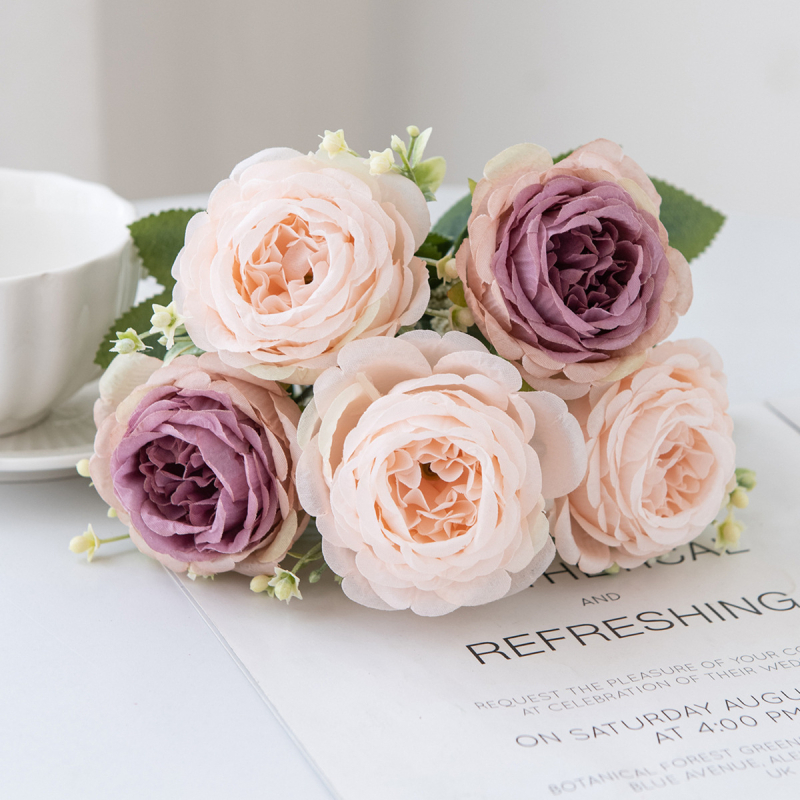 Buchet cu cinci capete din flori de mătase, pentru nunți, decor de casă, senzație hidratantă, varianta 1327355784