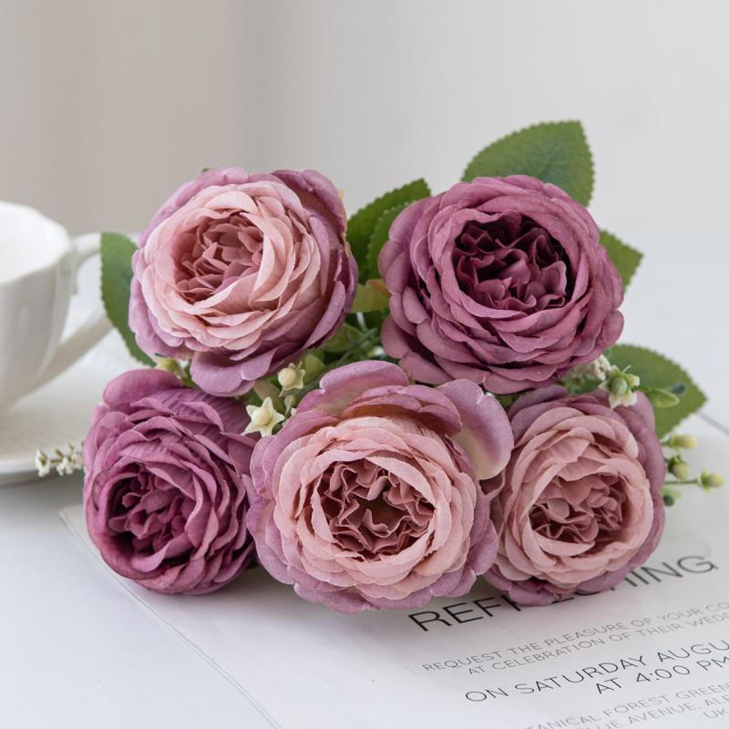 Buchet cu cinci capete din flori de mătase, pentru nunți, decor de casă, senzație hidratantă, varianta 1327355784