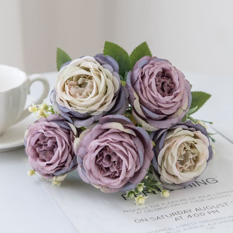 Buchet cu cinci capete din flori de mătase, pentru nunți, decor de casă, senzație hidratantă, varianta 1327355784