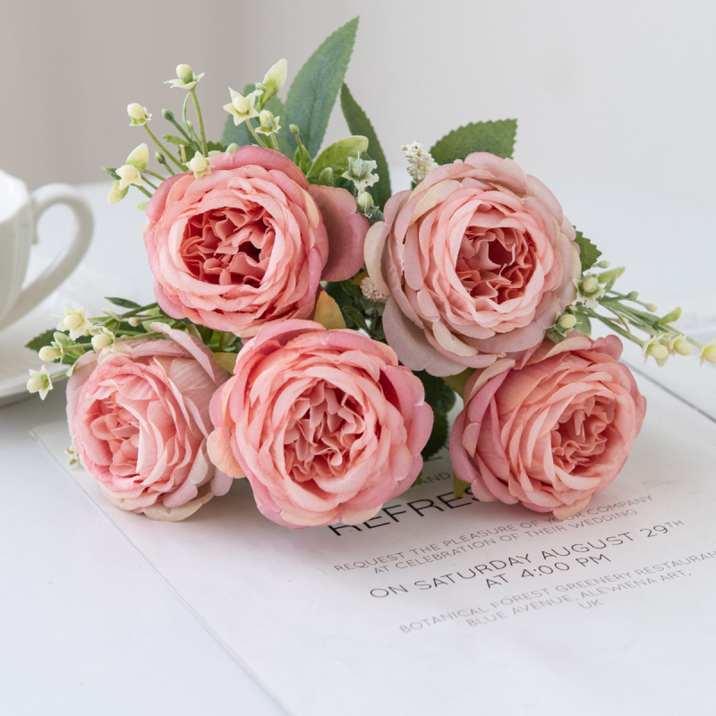 Buchet cu cinci capete din flori de mătase, pentru nunți, decor de casă, senzație hidratantă, varianta 1327355784